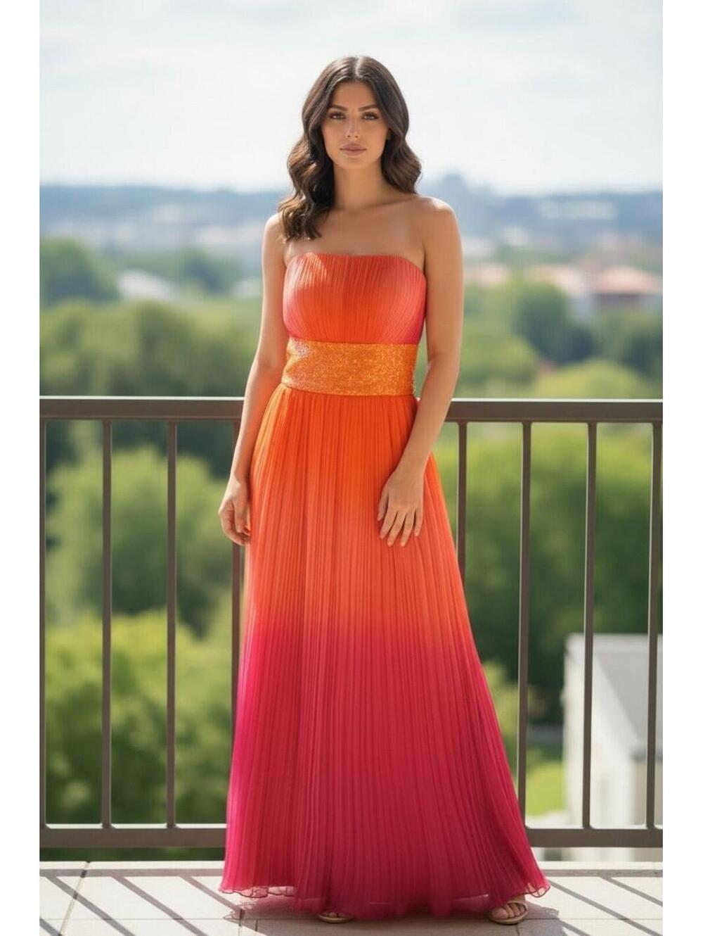 Jovani Strapless Ombre Maxi Gown with Beaded Waistband - Size 4, Multi-Color